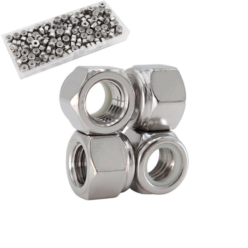 STORMCUBE #6-32 Nylon Insert Hex Lock Nuts 200 Pack 304 Stainless Steel Self-Locking Nylon Lock Nuts Plain Finish for Industrial Construction Fasteners - Image 1